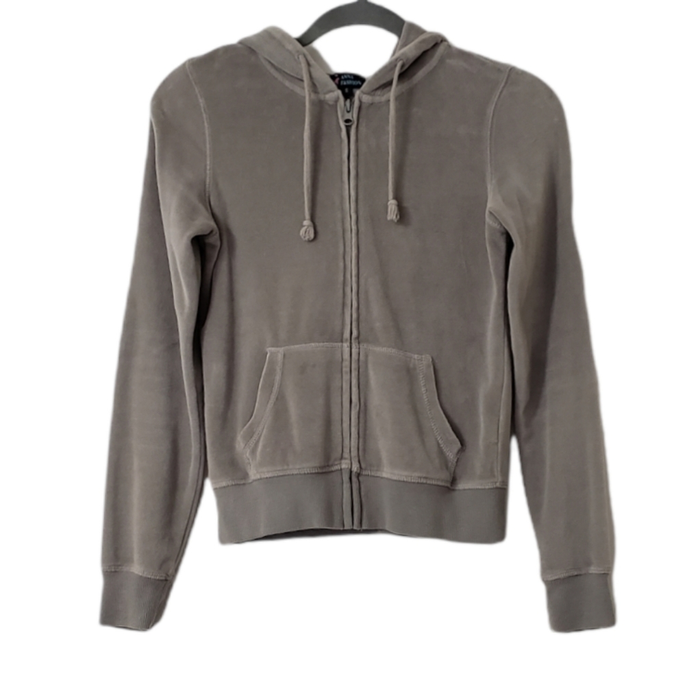Cotton Blend Light Grey Velour Hood Jacket Size Small